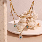 Turquoise Evil Eye Charm Necklace Double Layer Chain Necklace Gold Plated Stainless Steel Jewelry My Store