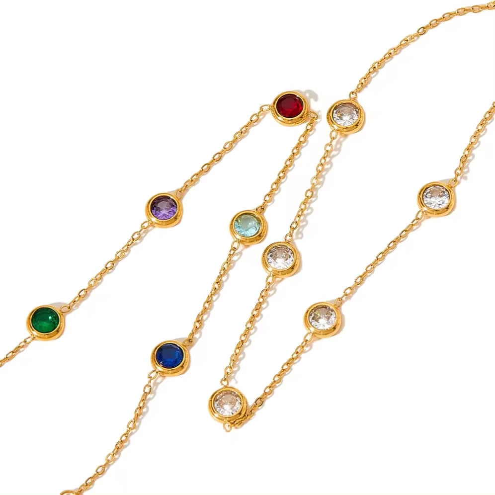 Trendy Exquisite Fashion Jewelry Stainless Steel Charm Pulseras Gold Link Chain Colorful Zircon Bracelet My Store