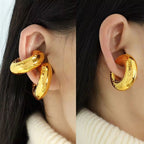 JEWELRY French Ear Bone Clip Stainless Steel Textured Gold Plated Earrings for Women My Store