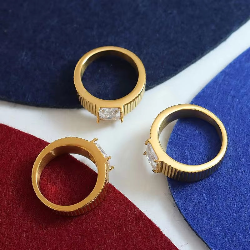 CZ Diamond Women Non Tarnish Trendy 18K Gold Plated Stainless Steel Cubic Zirconia Rings Jewelry My Store