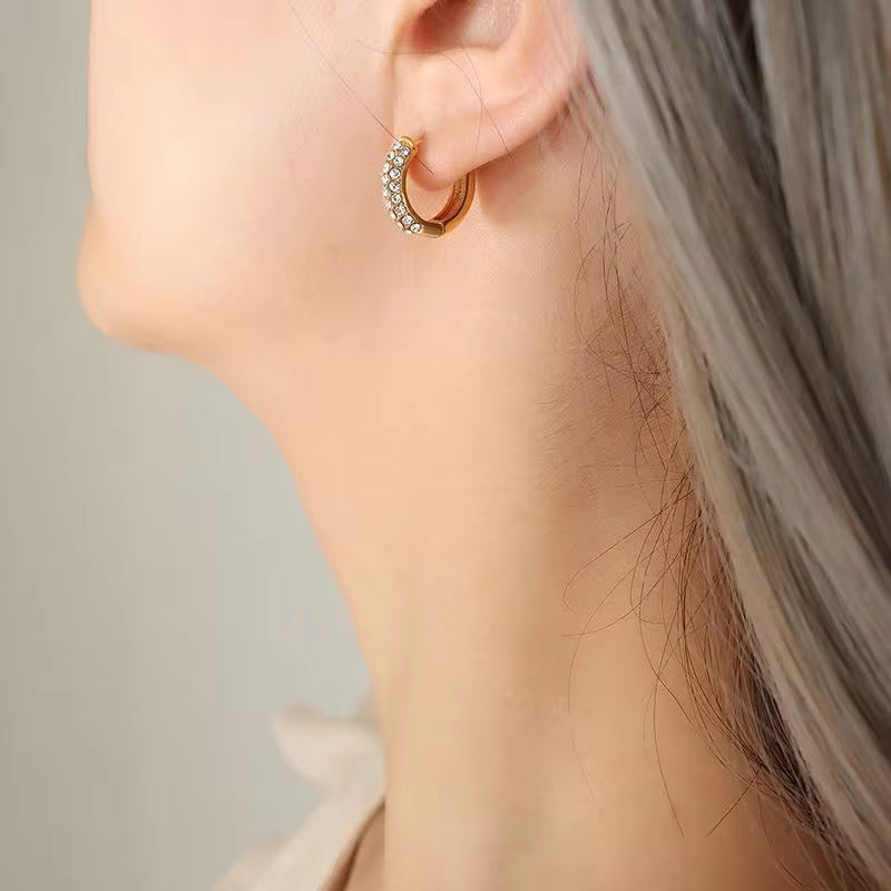 Designer Custom Bohemian Fashion 18K Gold Plated Stainless Steel American Cz Zirconia Huggie Earrings My Store