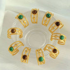 JEWELRY JZ26-27 Hot Sale Tiger Eye Turquoise Skeleton Ring Stainless Steel Open End Ring My Store