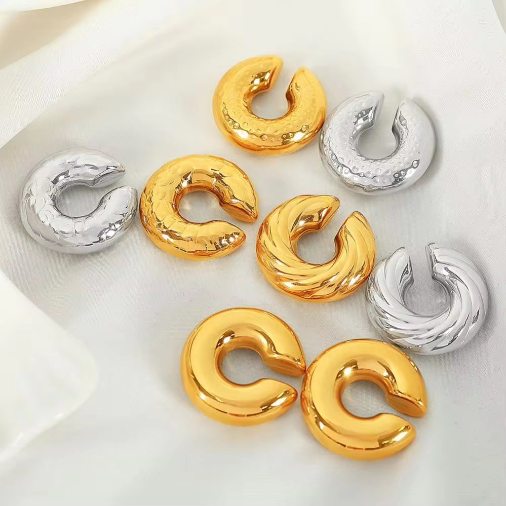 JEWELRY French Ear Bone Clip Stainless Steel Textured Gold Plated Earrings for Women My Store