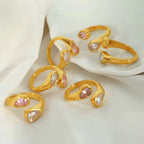 JEWELRY JZ14 Hot Sale Zirconia Double Teardrop Open End Ring Stainless Steel 18K Gold Plated Fashion Jewelry My Store