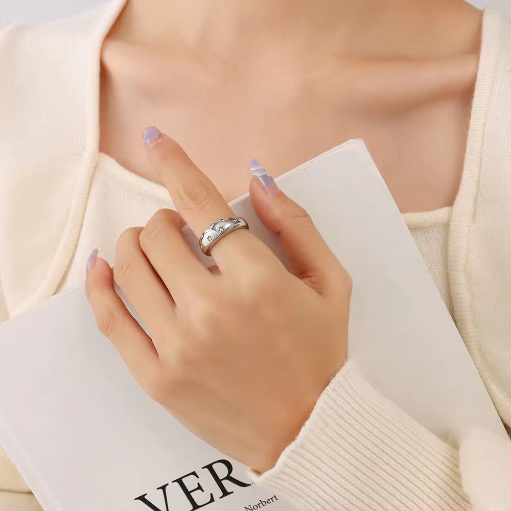 Fashion Gypsophila Star Zircon Stainless Steel 18K Gold Jewelry Rings My Store