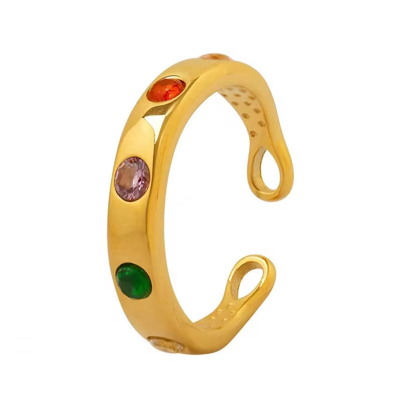 Stainless Steel 18K Gold Plated Colorful Zircon Personality Ring for Women My Store
