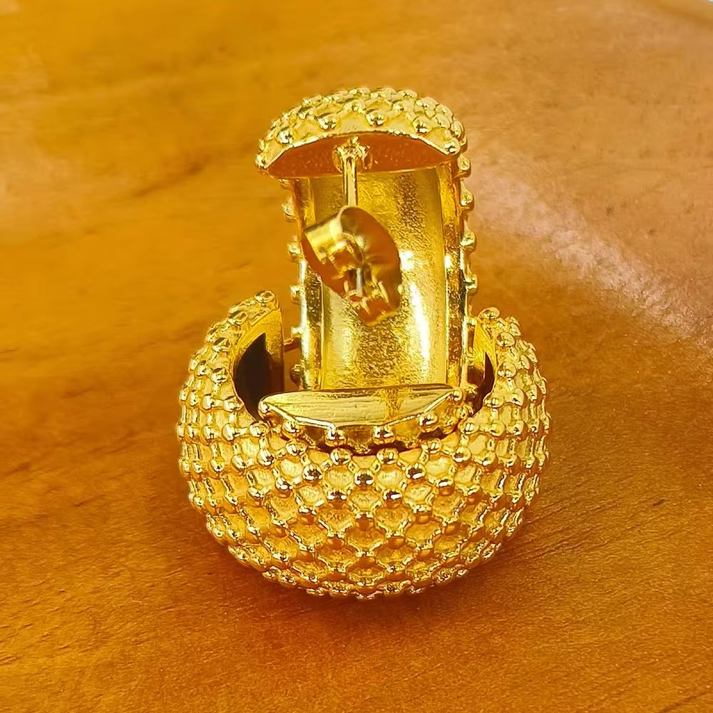 Dropshipping Waterproof Grain Fat Earrings 18K Gold Plated Stainless Steel Tarnish Free Cute Jewelry My Store