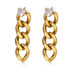 Hot Sale Ip Gold Plating Cubic Zircon Link Chain Pendant Earrings No Fade Stainless Steel Heart Shape Diamond Chain Earrings My Store