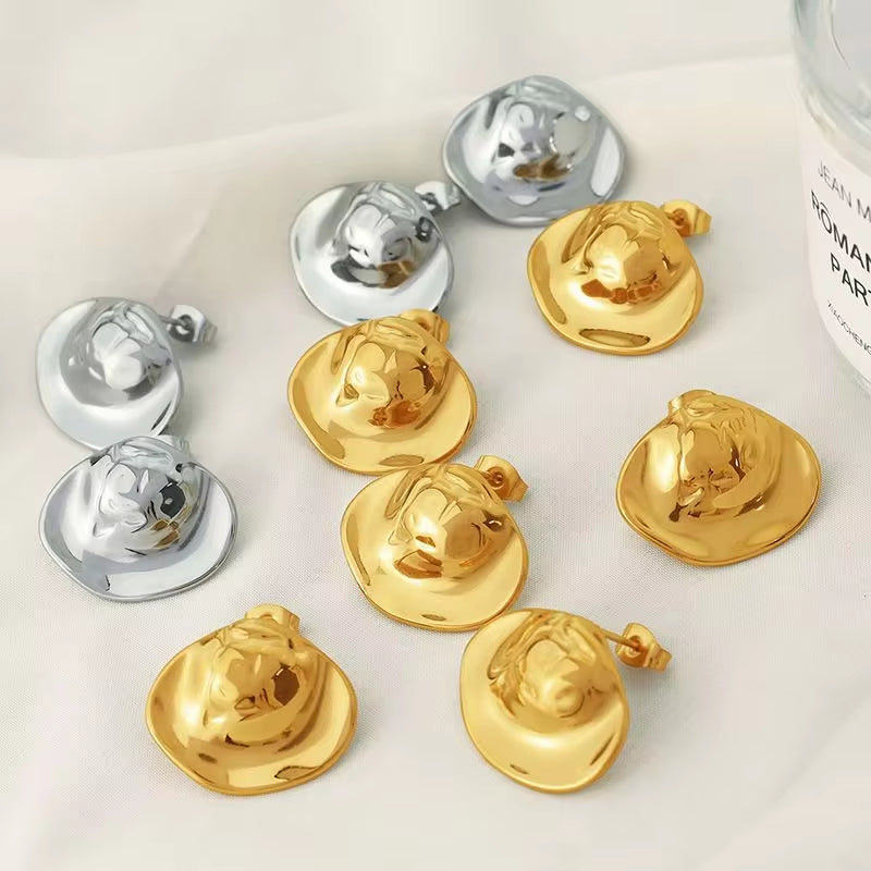 JEWELRY EH185 New Cold Wind Pleated Irregular Exaggerated Earrings Stainless Steel Gold-Plated 18K Earrings My Store