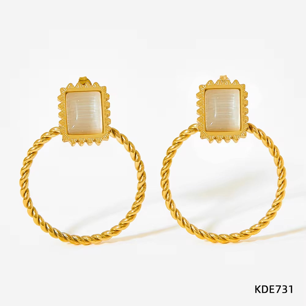 New Retro Exaggerated Elegant Big Statement Sexy Accessories Women Gold Plated Opal Screw Back Stud Earrings My Store