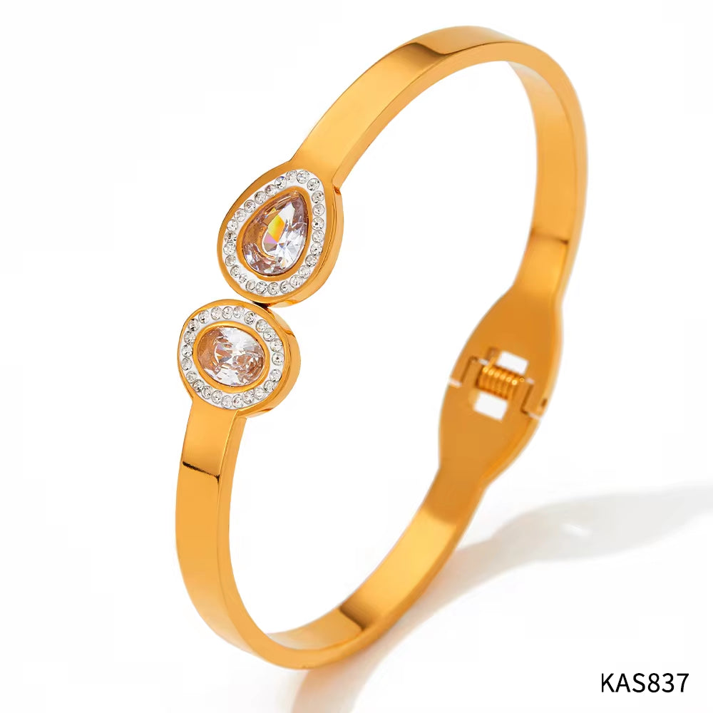 18K Gold Plated White Cubic Zirconia Setting Stainless Steel Band Bangles for Female My Store
