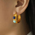 JEWELRY EH152 High Quality Wholesale Custom Cheap Vintage Square Stone Set Natural Stone Earrings My Store