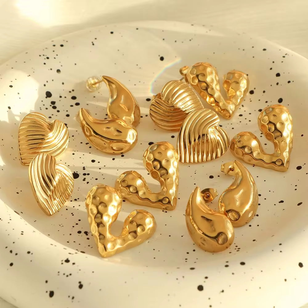 JEWELRY EH EH177-9 High Quality Wholesale Custom Cheap French Fashion Pleated Textured Heart Drop Earrings My Store