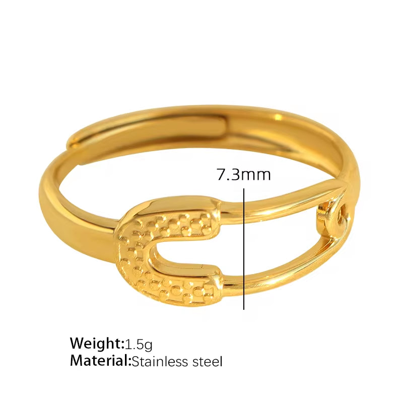 JEWELRY JZ06-11 Japan and South Korea Simple Stainless Steel 18K Gold Hollow Geometric Lines Open Ring for Women My Store