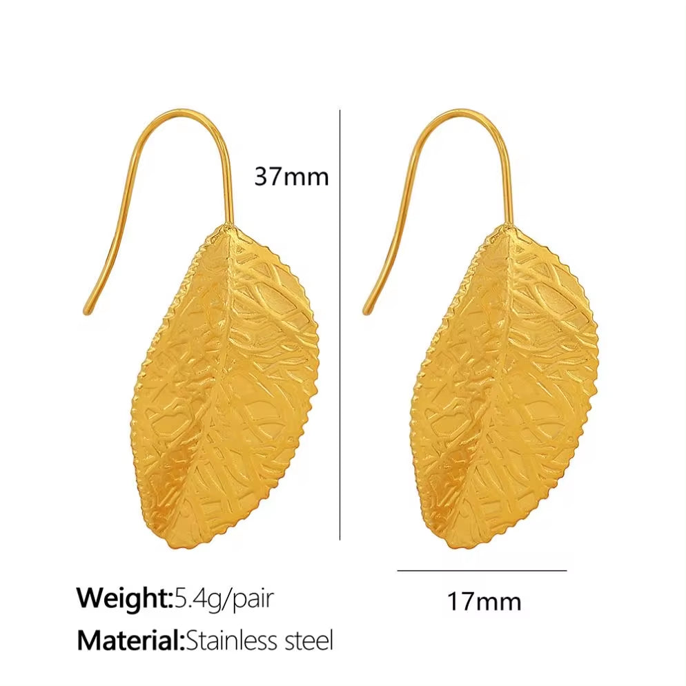 JEWELRY EH96 Fashion Stainless Steel Leaf Earrings Niche Vintage Gold Leaf Earrings My Store