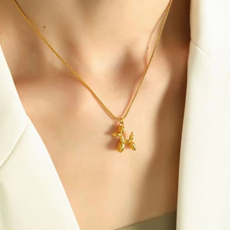 JEWELRY XL64-MYL05 Factory Supply Balloon Dog Pendant Necklace Stainless Steel Zodiac Dog Sweater Chain for Women My Store