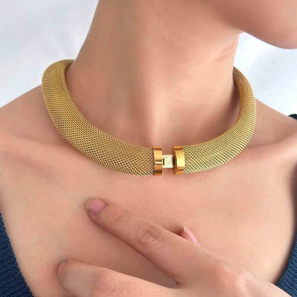 Luxury Chunky Mesh Stainless Steel Choker Necklace Fashion Women'S PVD Plated Gold Silver Color Jewelry Waterproof My Store
