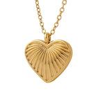 18K Gold Plated Stainless Steel Hip Hop Accessories Radial Texture Heart Pendant Necklace for Women My Store