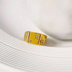 Stylish High Polished Stainless Steel Pentagram Cz Geometric Ring 18K Gold Plating No Fade Titanium Steel Smooth Square Ring My Store