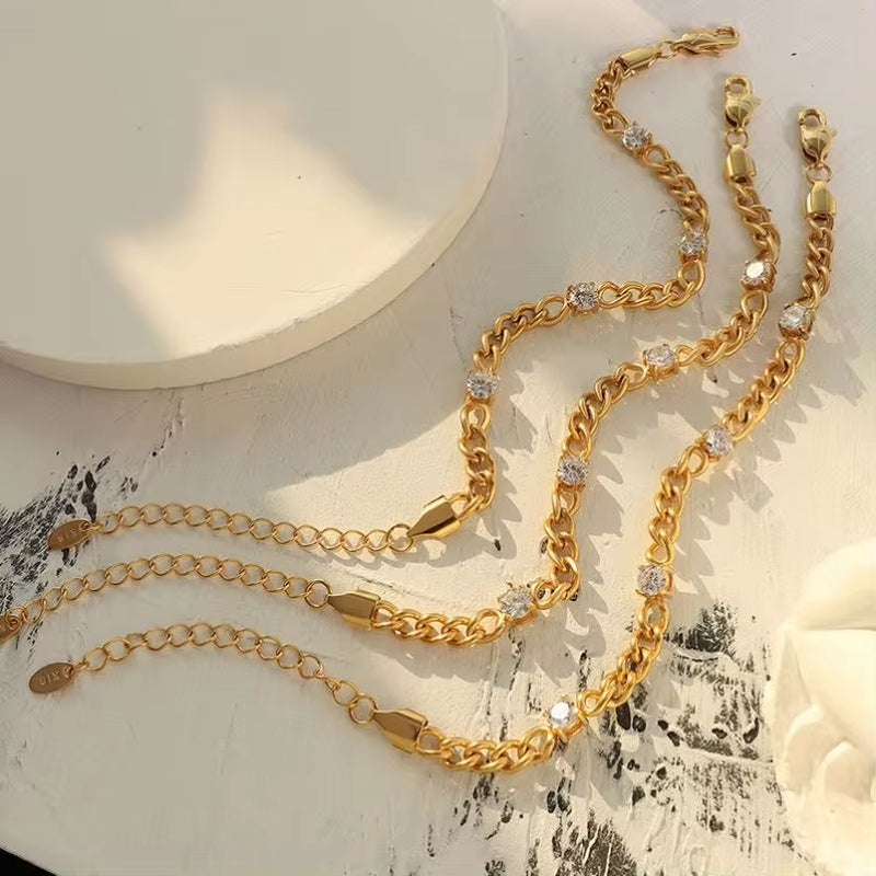18K Gold Plated Stainless Steel Jewelry Waterproof Charm Cuban Chain Cubic Zirconia Bracelet for Women Ladies My Store