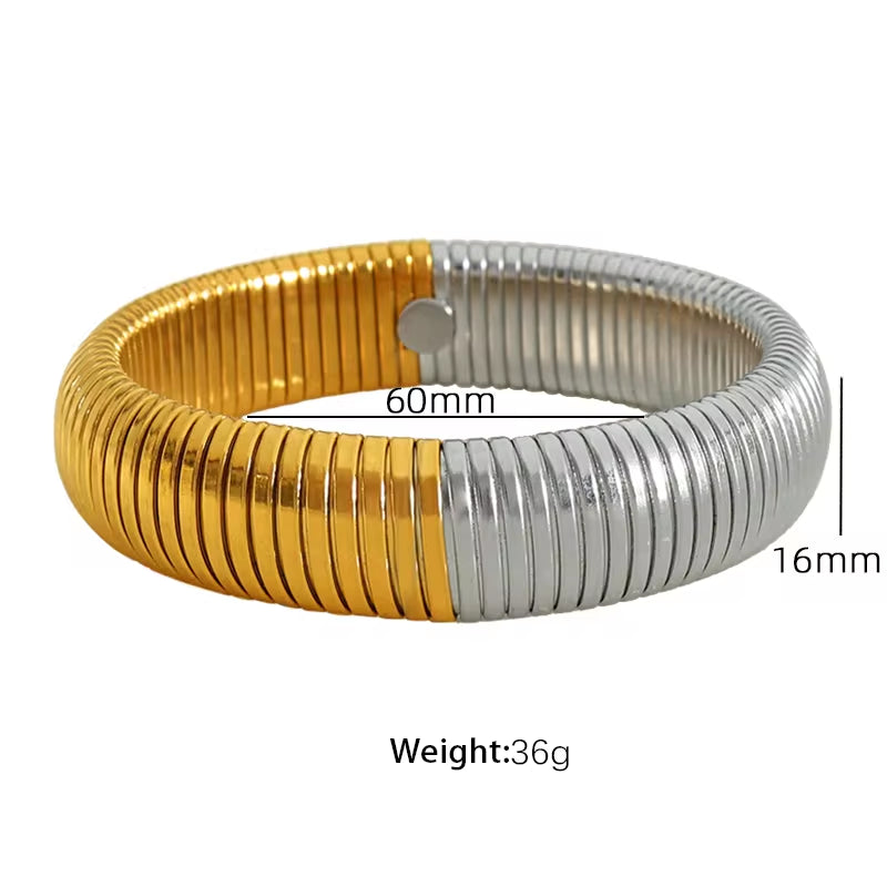 JEWELRY Fashion Stainless Steel Wide Face Bracelet Trendy Color Blocking Bracelet Stretchy Snake Bone for Women My Store