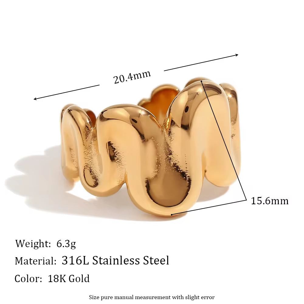 2024 Jewelry Water Wave Signet Ring Gold Plated Jewelry Stainless Steel Statement Rings My Store