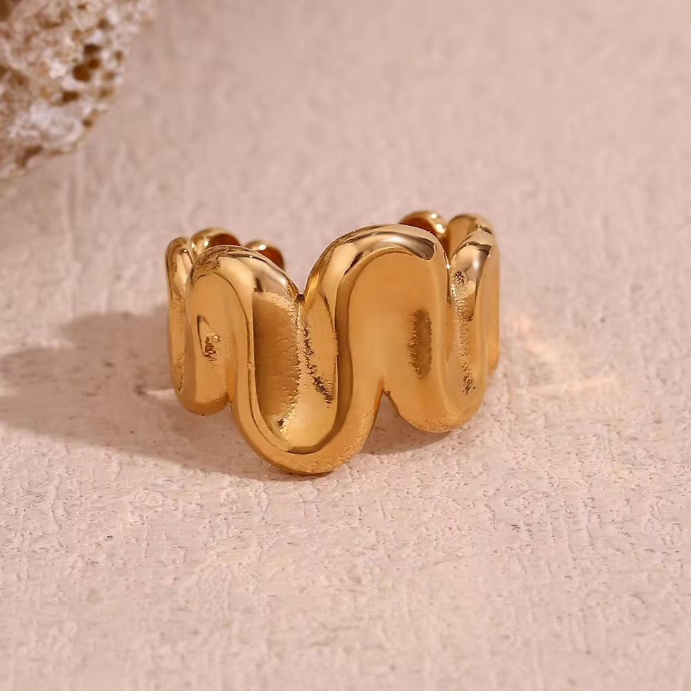2024 Jewelry Water Wave Signet Ring Gold Plated Jewelry Stainless Steel Statement Rings My Store