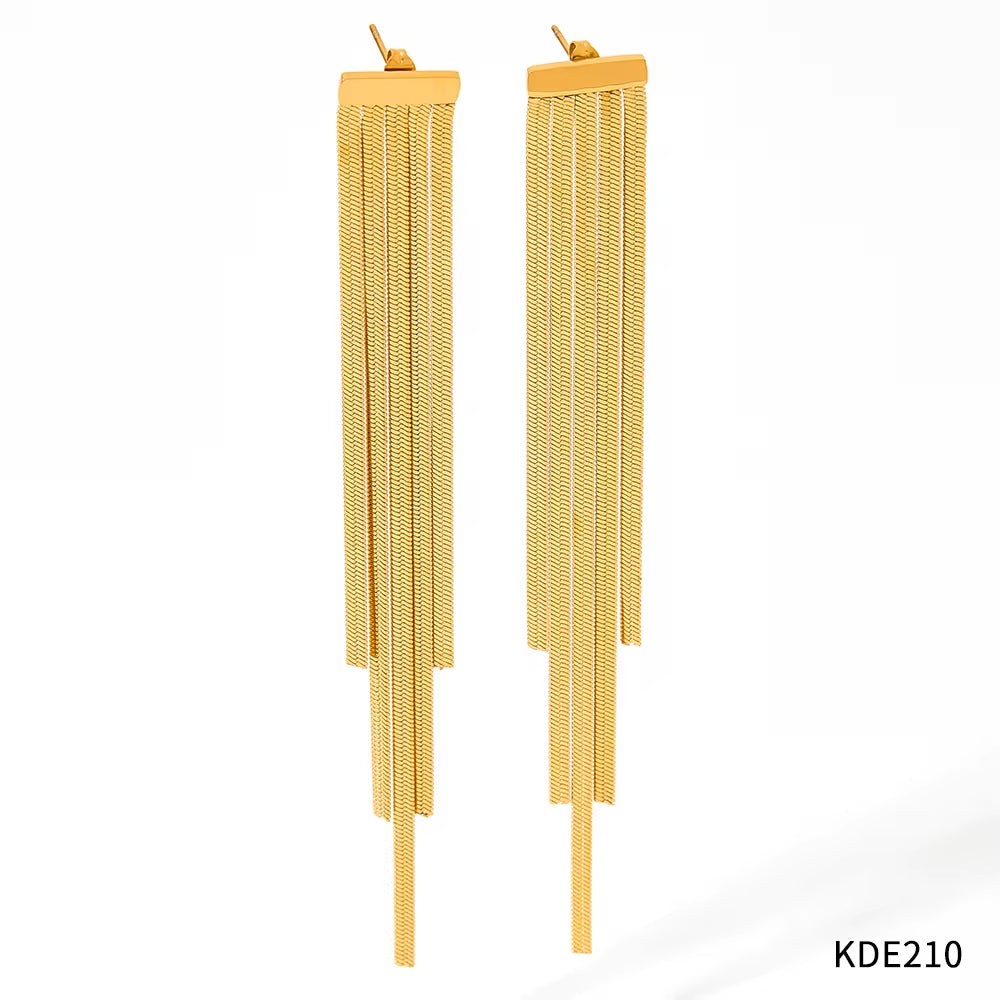 Hot Sell Snake Bone Chain Tassel Earrings Women Jewelry Designer Stainless Steel 18K Gold Plated Fringe Earrings My Store