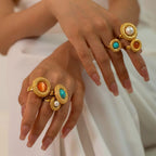 18K Gold Plated Texture Choker Jewelry Set Anniversary Romantic round Shell Pearl Stainless Steel Pendant Necklace My Store