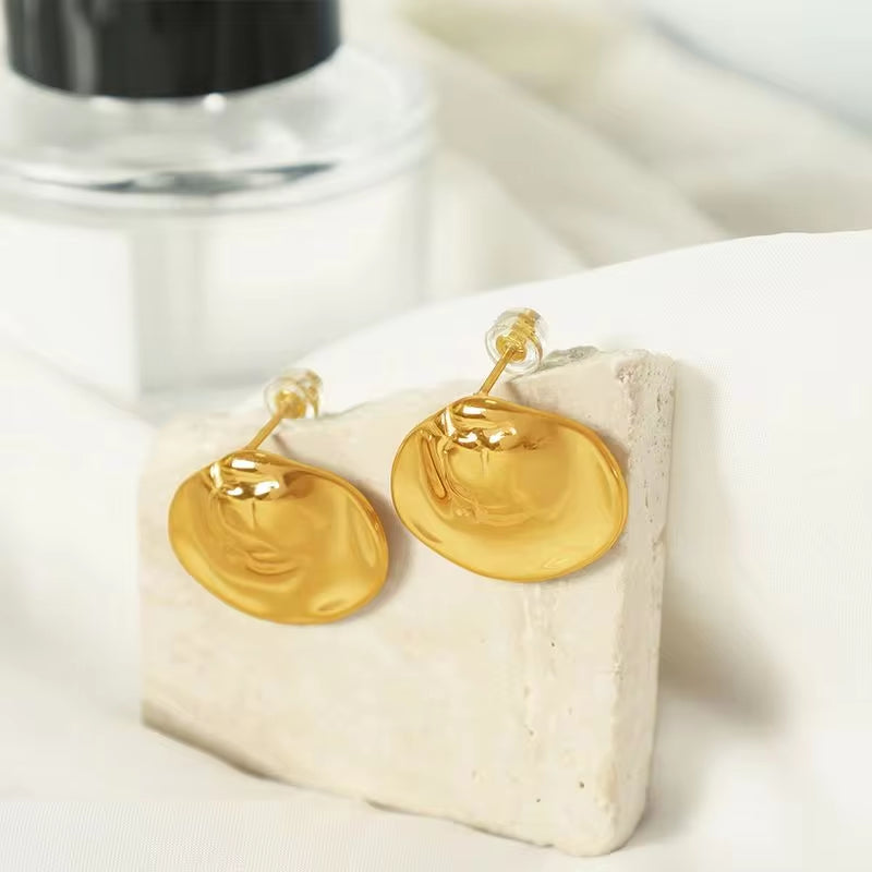 JEWELRY EH185 New Cold Wind Pleated Irregular Exaggerated Earrings Stainless Steel Gold-Plated 18K Earrings My Store