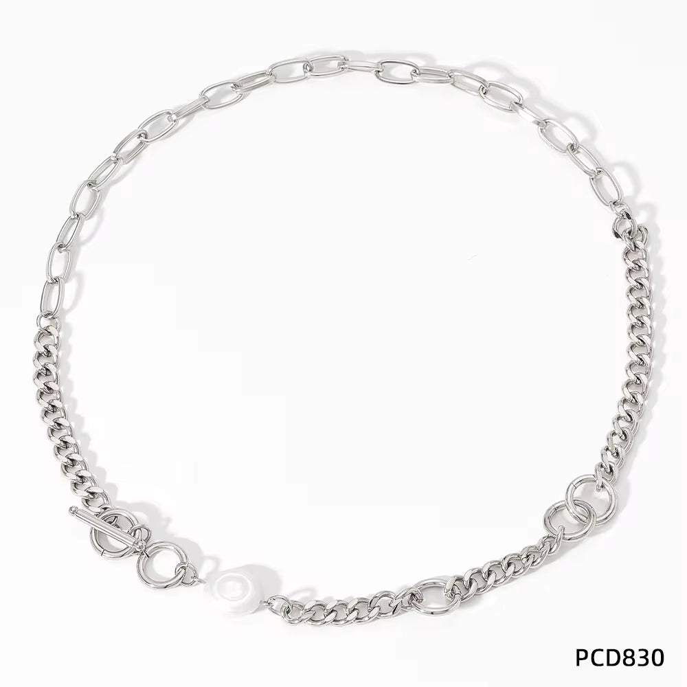 Stainless Steel Twist Chain Pearl Necklace OT Buckle Baroque Freshwater Pearl Twisted Chain Necklace Women My Store