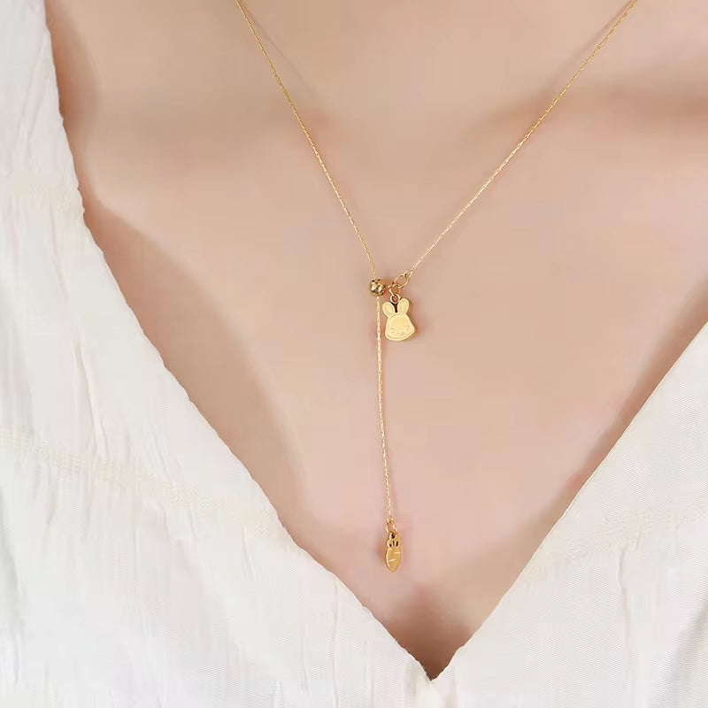 Korean Cute Cartoon Rabbit Carrot Pendant Stainless Steel 18K Gold Plated Women Necklace My Store