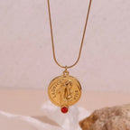 Engraved La Dolce Vita Fashion Lady Pendant Necklace Red Zircon Gold Plated Stainless Steel Jewelry My Store