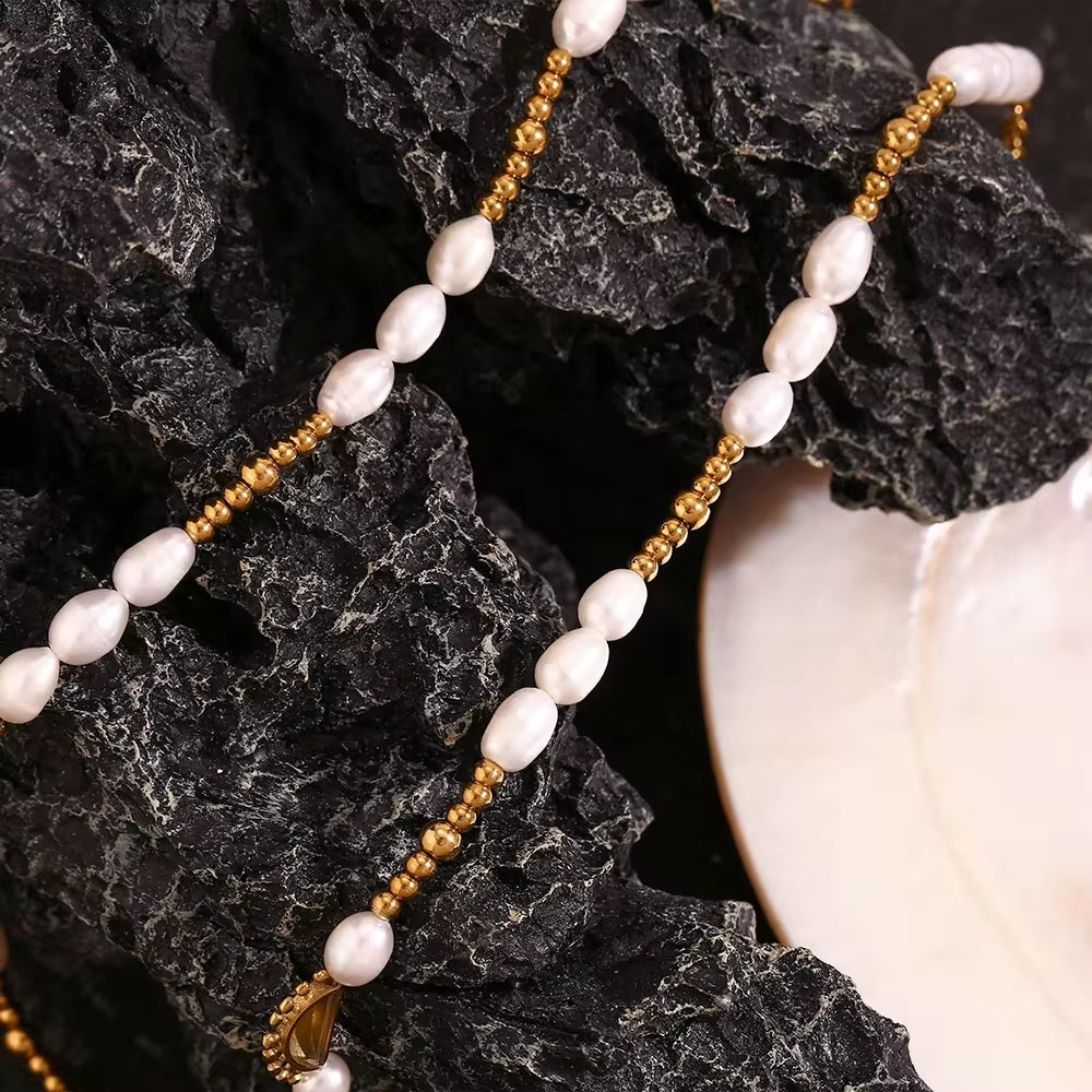 Fresh Water Pearl Chain Choker Necklace Gold Plated Jewelry Tarnish Free Stainless Steel Necklace My Store