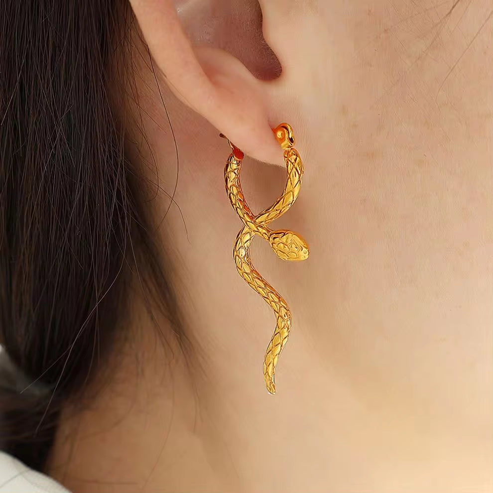 JEWELRY EH94 Factory Hot Sale Snake Cross over Surround Earrings Temperament Earrings 18K Gold Plated My Store