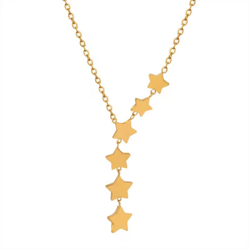 Korean Sweet Gold Plated Star Tassel Charm Pendant Light Luxury Titanium Steel Collarbone Necklace for Women My Store