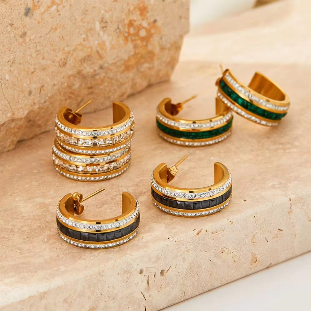 New Ins Designs Minimalist C Shape 18K Gold Plated Zircon Stainless Steel Stud Earrings for Women Jewelry My Store