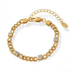 18K Gold Plated Stainless Steel Jewelry Waterproof Charm Cuban Chain Cubic Zirconia Bracelet for Women Ladies My Store