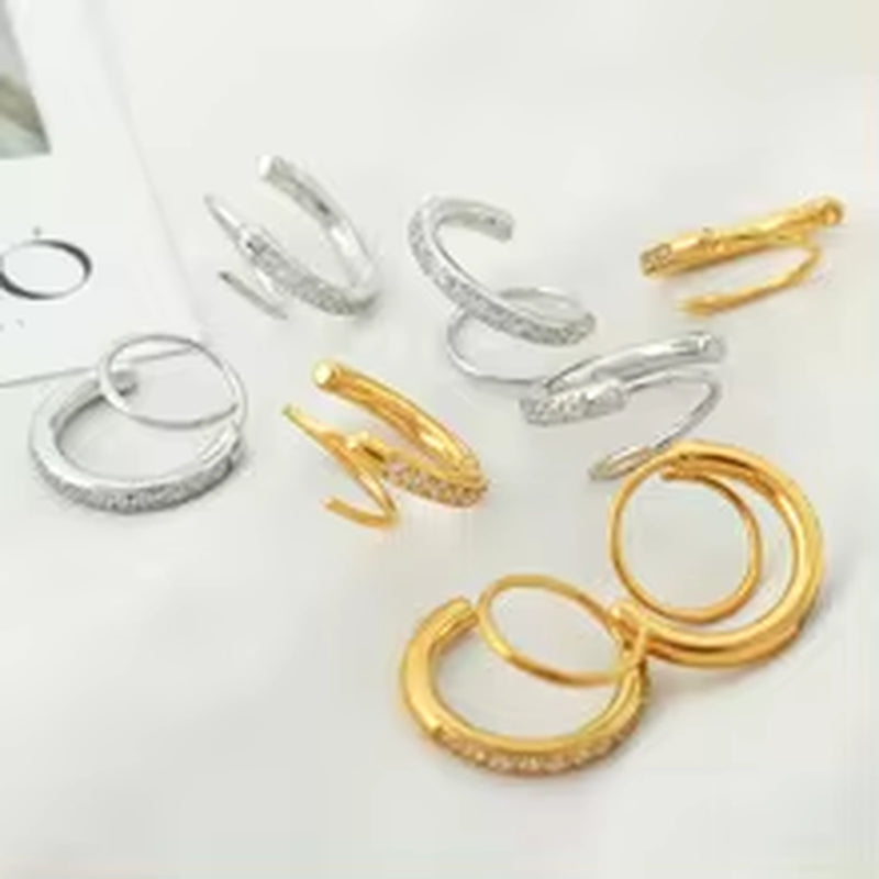 JEWELRY EH242-3 Hot Sale Earring Clasp Exaggerated Earrings Metal Plating Colour Preservation Earrings Set Zirconia My Store