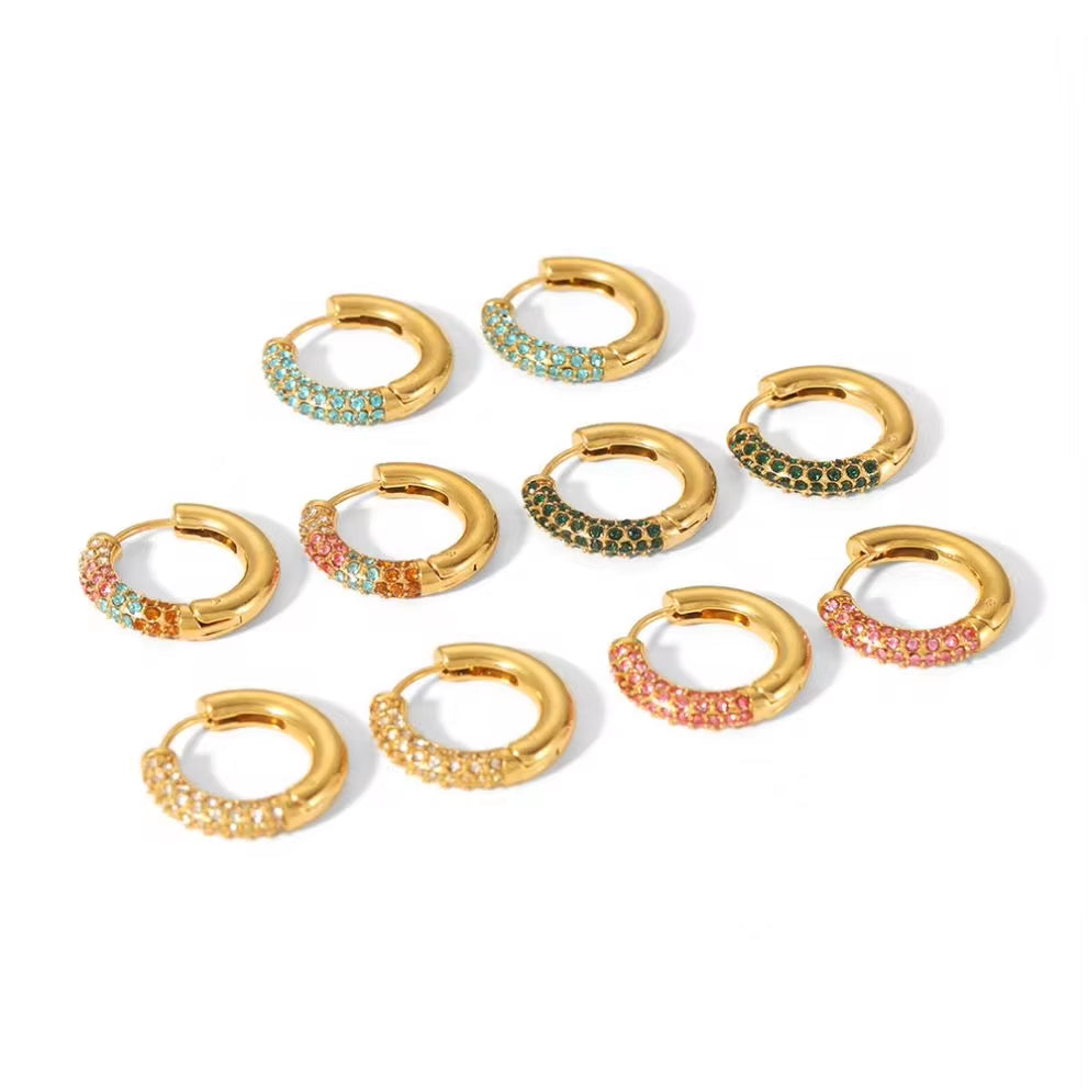 Non Tarnish 18K Gold Plated Simple Ins Micro Zirconia Pave Stainless Steel Huggie Earrings Trendy Jewelry FJE0139 My Store