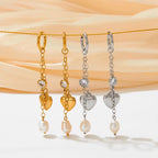 18K Gold 316 Stainless Steel Chain Link Natural Pearl Heart Long Drop Dangle Earrings for Women Waterproof Jewelry My Store