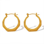 JEWELRY EH190 Wholesale Bamboo Hundred Matching Bone Earrings Stainless Steel 18K Gold Plated U Shaped Trendy Earrings My Store