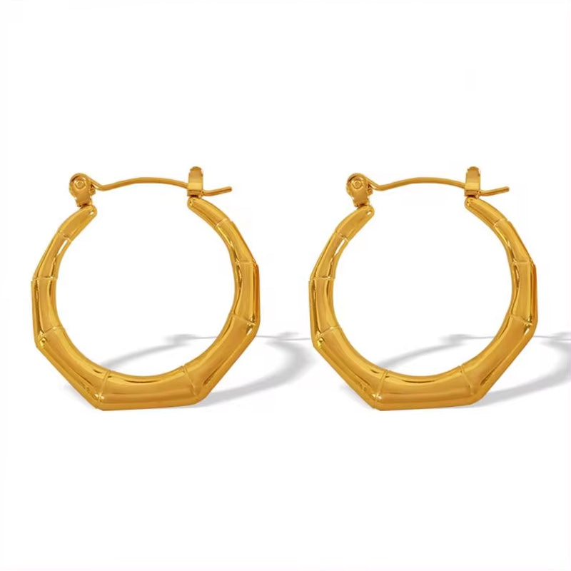 JEWELRY EH190 Wholesale Bamboo Hundred Matching Bone Earrings Stainless Steel 18K Gold Plated U Shaped Trendy Earrings My Store