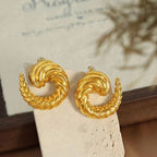 JEWELRY EH80 French Stainless Steel Stud Earrings Fashion Cow Horn Pattern Earrings for Women My Store