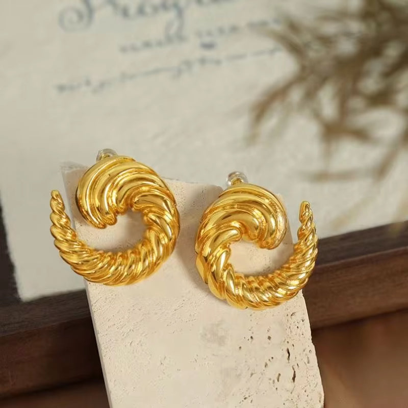 JEWELRY EH80 French Stainless Steel Stud Earrings Fashion Cow Horn Pattern Earrings for Women My Store