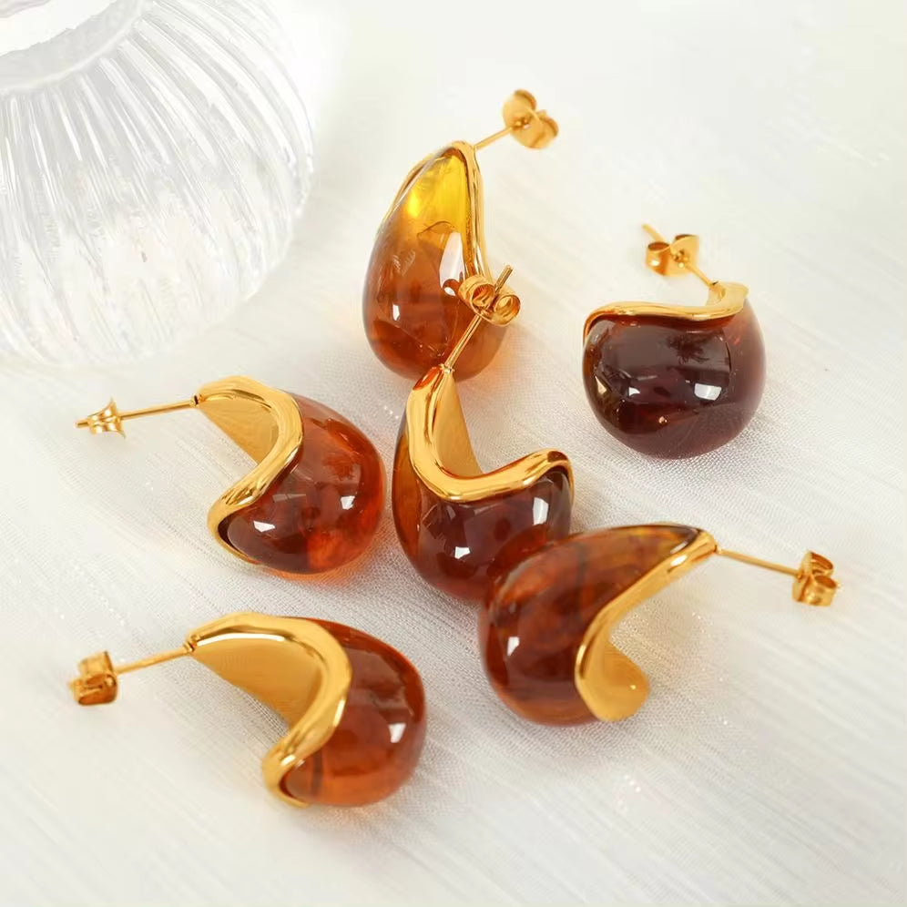 JEWELRY EH297 Pretty Design Vintage Resin Red Brown Dark Purple Colorless Drops 18K Gold Plated Earrings My Store
