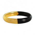 JEWELRY SZ12 Fashion Wide Face Colorblock Bangles Stretchy Snake Bone Hip Hop Style Bangles My Store