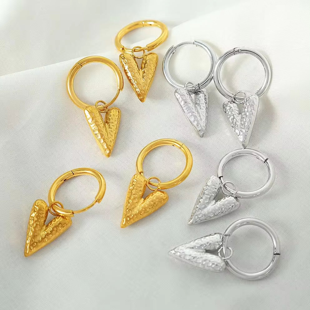 JEWELRY XL89-EH256 Simple Fresh Scenic Face Heart Necklace Earrings Heart Shape Texture Earrings Collarbone Chain Set My Store