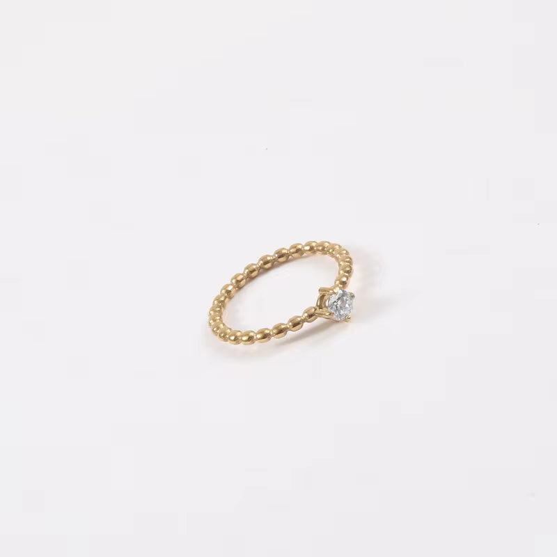 Stainless Steel 18K Gold Plated Cubic Zirconia Beaded Ring Minimal Bohemian Stacked CZ Stone round Shaped Ring My Store