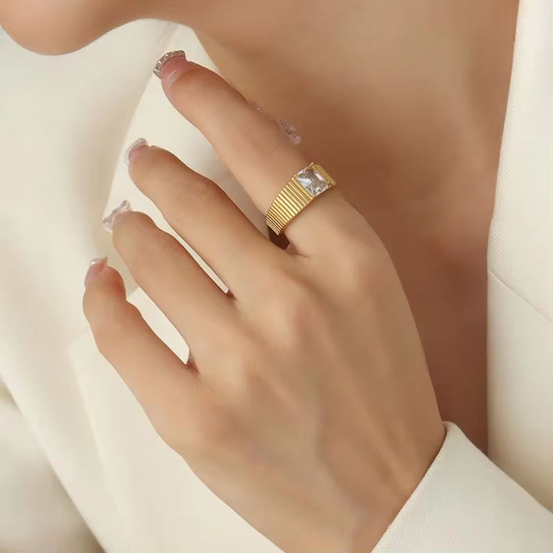 CZ Diamond Women Non Tarnish Trendy 18K Gold Plated Stainless Steel Cubic Zirconia Rings Jewelry My Store